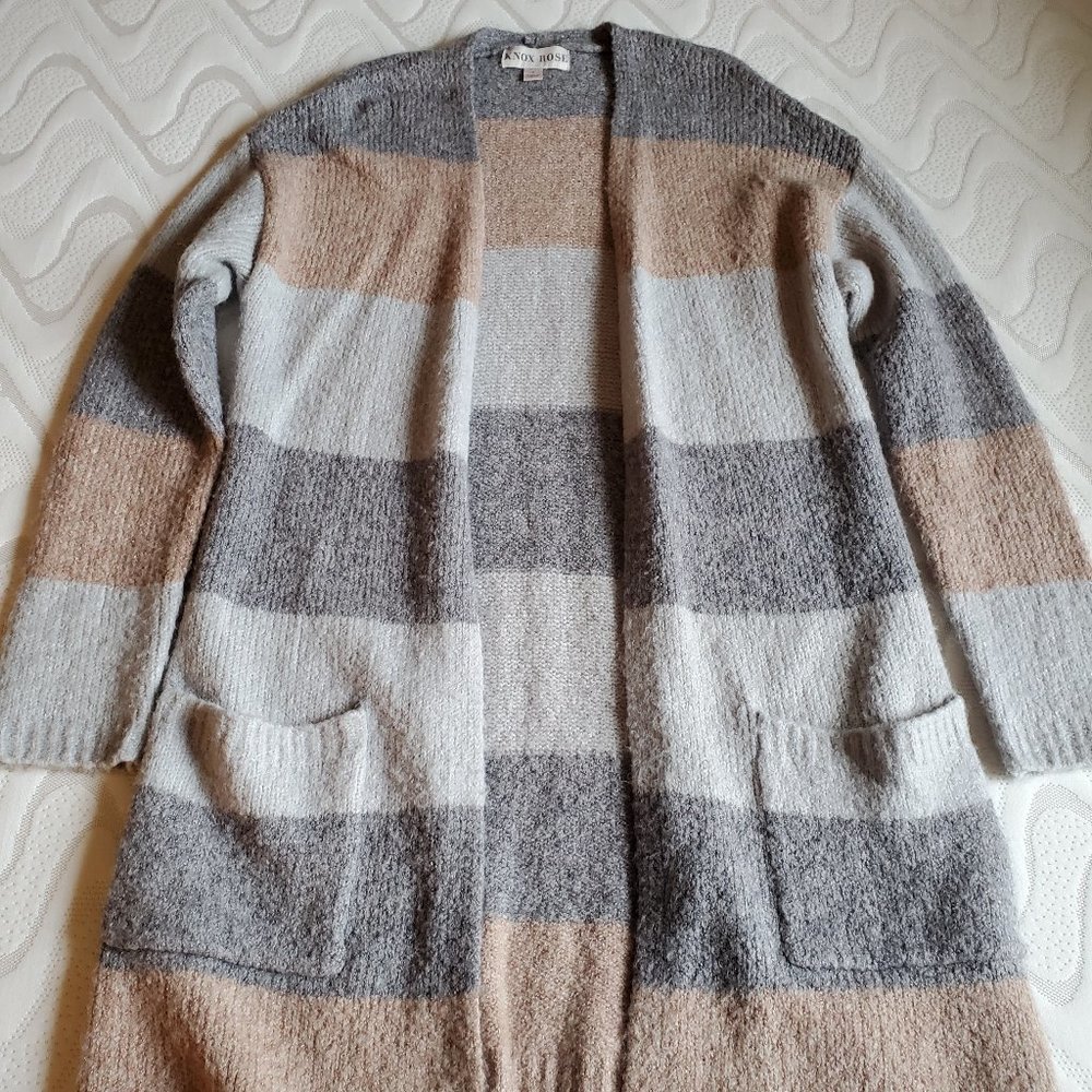 Cozy Pastel Sweater Cardigan with Block Colors